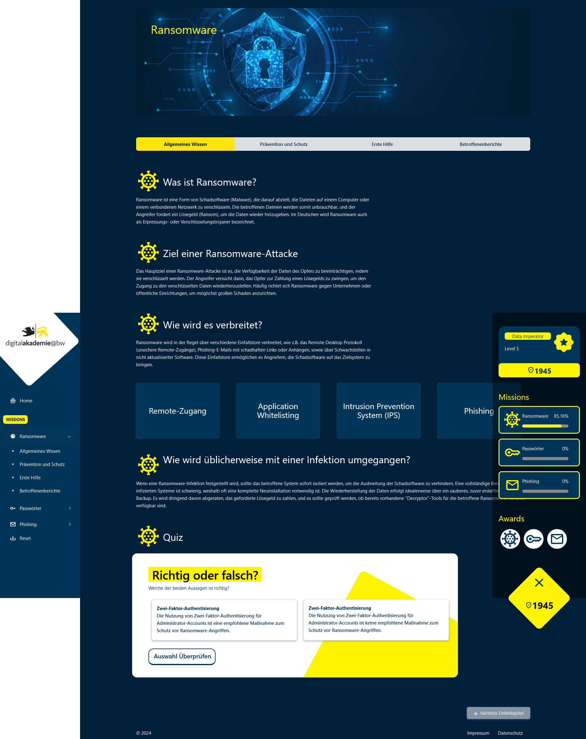 KommHUB Prototyp 2 Cybersecurity Lern-App